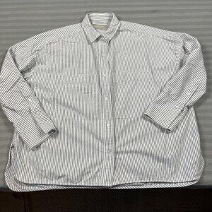 Everlane Shirt Mens Medium Gray Stripe Button Up Organic Cotton Long Sleeve